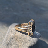 10k gold vintage Deco onyx diamond ring