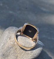 10k gold vintage Deco onyx diamond ring
