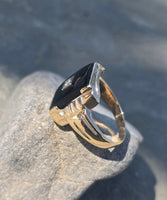 10k gold vintage Deco onyx diamond ring