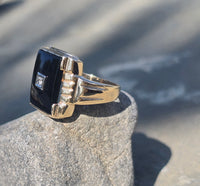 10k gold vintage Deco onyx diamond ring