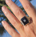 10k gold vintage Deco onyx diamond ring