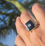 10k gold vintage Deco onyx diamond ring