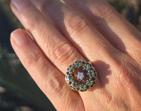 14k gold emerald, diamond and enamel antique ring