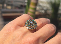 14k gold emerald, diamond and enamel antique ring