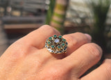 14k gold emerald, diamond and enamel antique ring