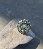 14k gold emerald, diamond and enamel antique ring