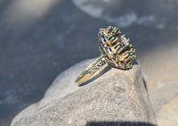 14k gold emerald, diamond and enamel antique ring