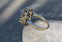 14k gold emerald, diamond and enamel antique ring