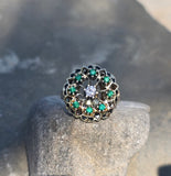 14k gold emerald, diamond and enamel antique ring