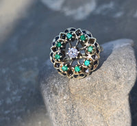 14k gold emerald, diamond and enamel antique ring