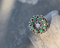 14k gold emerald, diamond and enamel antique ring