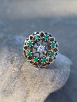 14k gold emerald, diamond and enamel antique ring
