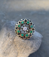 14k gold emerald, diamond and enamel antique ring
