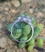 Platinum Art Deco c.1920's .87ct European cut diamond filigree antique engagement wedding ring