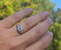 Platinum Art Deco c.1920's .87ct European cut diamond filigree antique engagement wedding ring