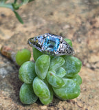 18k white gold blue zircon filigree BELAIS c.1920's ring
