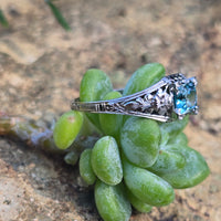 18k white gold blue zircon filigree BELAIS c.1920's ring