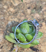18k white gold blue zircon filigree BELAIS c.1920's ring