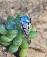 18k white gold blue zircon filigree BELAIS c.1920's ring