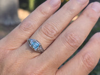 18k white gold blue zircon filigree BELAIS c.1920's ring