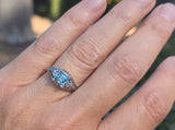 18k white gold blue zircon filigree BELAIS c.1920's ring