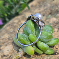 platinum Edwardian pearl and old cut diamond antique halo ring HOLD