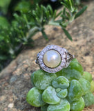 platinum Edwardian pearl and old cut diamond antique halo ring HOLD