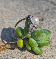 platinum Edwardian pearl and old cut diamond antique halo ring HOLD