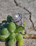 platinum Edwardian pearl and old cut diamond antique halo ring HOLD