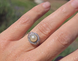 platinum Edwardian pearl and old cut diamond antique halo ring HOLD