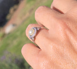 platinum Edwardian pearl and old cut diamond antique halo ring HOLD