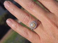platinum Edwardian pearl and old cut diamond antique halo ring HOLD
