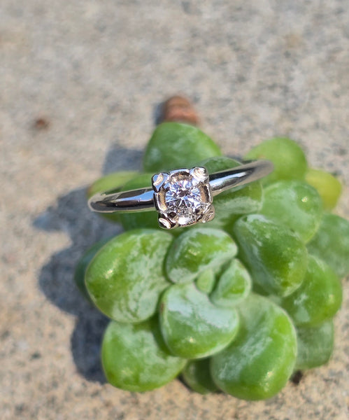 14k gold white gold diamond solitaire antique estate ring - apx .11ct