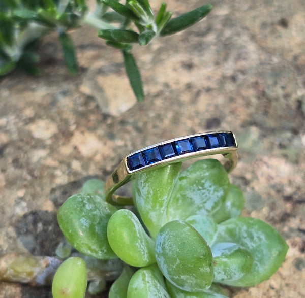 14k gold blue sapphire stackable estate wedding band