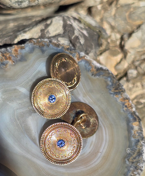 14k gold Art Deco sapphire antique cufflinks