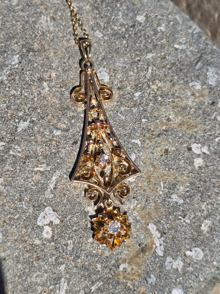 14k gold diamond antique filigree necklace pendant lavaliere