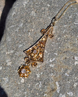 14k gold diamond antique filigree necklace pendant lavaliere