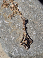 10k gold Victorian enamel and pearl necklace pendant lavaliere