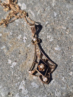 10k gold Victorian enamel and pearl necklace pendant lavaliere