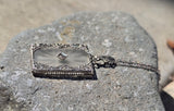 14k white gold Deco c.1920's etched camphor & diamond pendant necklace