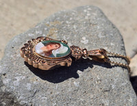 10k Victorian hand painted enamel lady necklace locket mourning pendant lavaliere