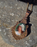 10k Victorian hand painted enamel lady necklace locket mourning pendant lavaliere