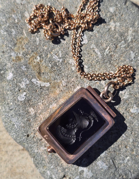 10ct gold Victorian intaglio locket necklace pendant