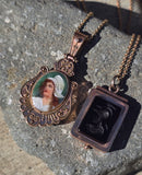 10k Victorian hand painted enamel lady necklace locket mourning pendant lavaliere