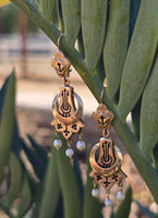 14k gold Victorian enamel and pearl earrings