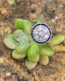 platinum & 18K gold two tone Art Deco diamond and sapphire antique target ring HOLD