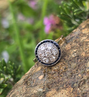 platinum & 18K gold two tone Art Deco diamond and sapphire antique target ring HOLD