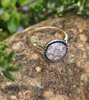 platinum & 18K gold two tone Art Deco diamond and sapphire antique target ring HOLD