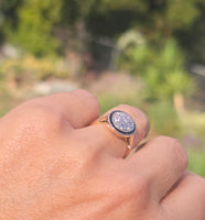platinum & 18K gold two tone Art Deco diamond and sapphire antique target ring HOLD
