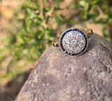 platinum & 18K gold two tone Art Deco diamond and sapphire antique target ring HOLD